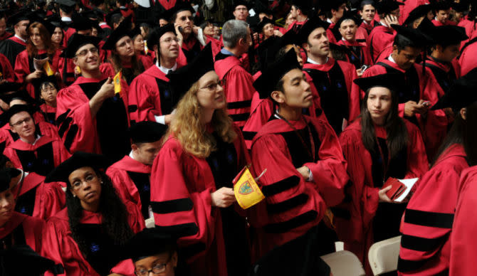 Students graduating from Harvard University on June 4, 2009.