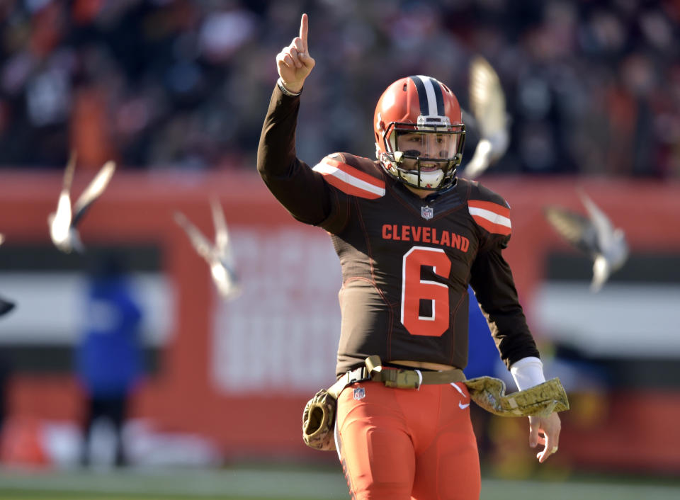 Fans will have chances to see Cleveland Browns quarterback Baker Mayfield (6) in prime time this season. (AP)