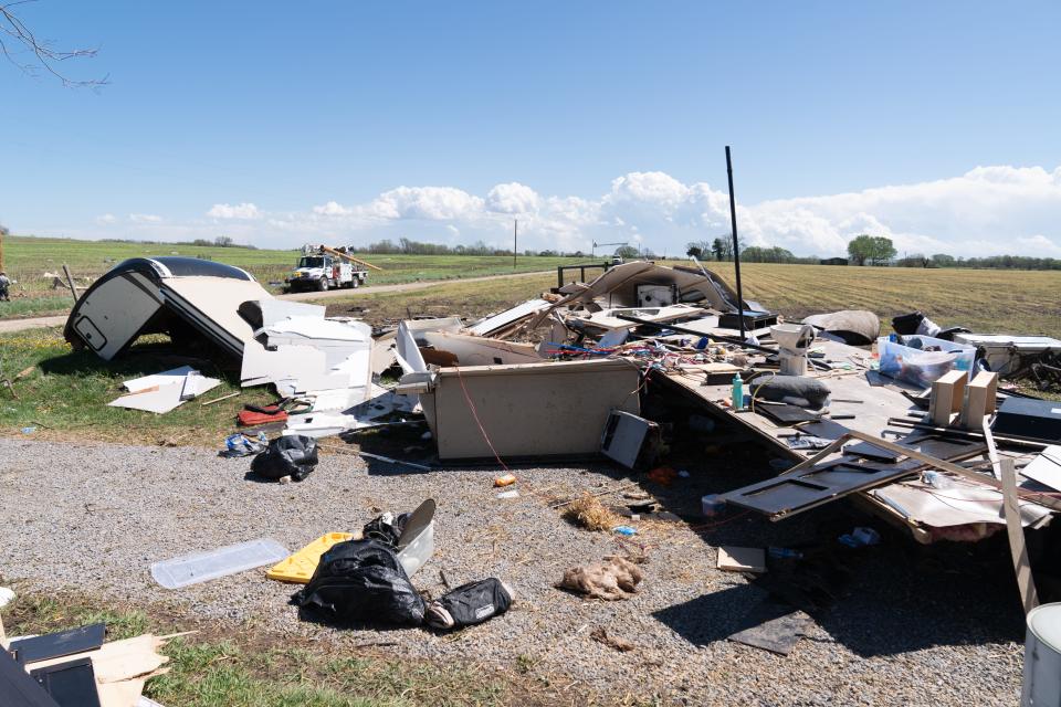 A mobile trailer is in pieces Tuesday morning after a tornado ripped through Overbrook. The tornado touched down at 6:07 a.m. four miles west/southwest of the town in northeast Osage County.