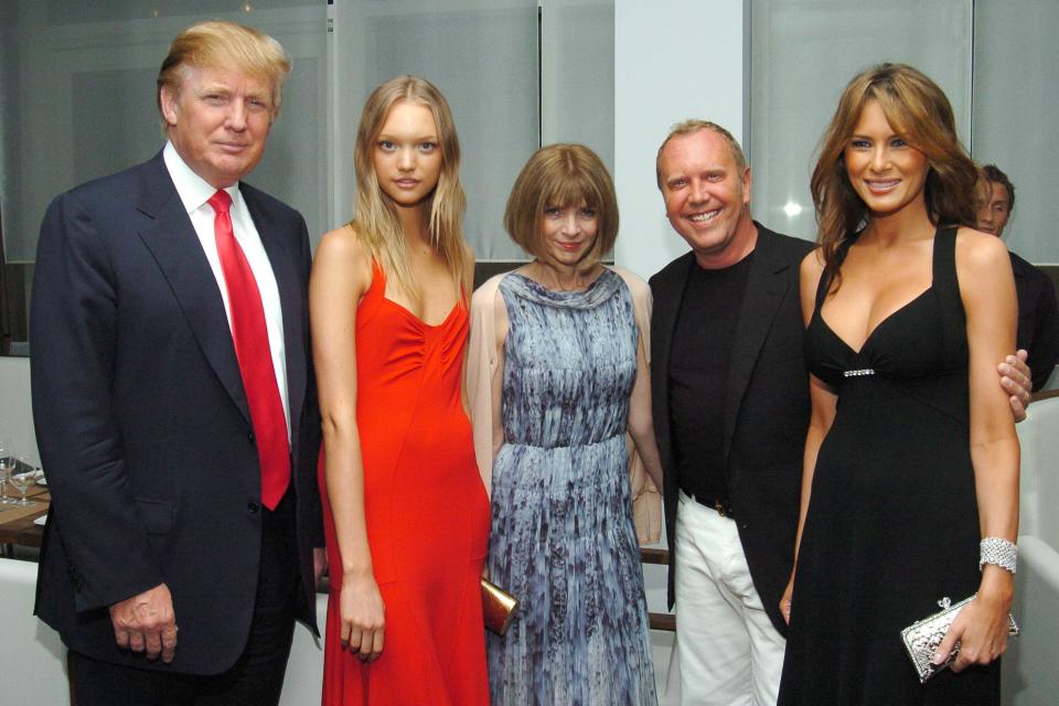 Donald Trump, Gemma Ward, Anna Wintour, Michael Kors and Melania Trump attend a party for Michael Kors on June 9, 2005, in New York City. (Patrick McMullan via Getty Images)