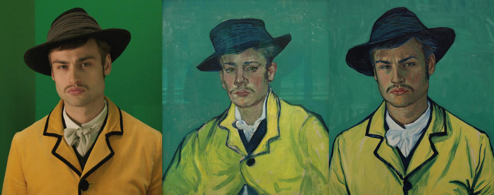 Douglas Booth as Armand Roulin. "'Loving Vincent' follows the journey of Armand Roulin, son to Postman Joseph Roulin. In the film Armand&rsquo;s father sends him to deliver a letter to Vincent&rsquo;s brother Theo, after hearing that Vincent shot himself. Armand arrives in Paris only to find that Theo is dead, too. He is drawn into the mystery of Vincent&rsquo;s death, as he finds out more about Vincent&rsquo;s amazing life and seeks out the truth about his death," a description on the website for "Loving Vincent" reads. "Vincent painted Armand three times, and his portrait of Armand Roulin in a yellow jacket is the one from which we took a lead for 'Loving Vincent.'" (Photo: BreakThru Films and Good Deed Entertainment)