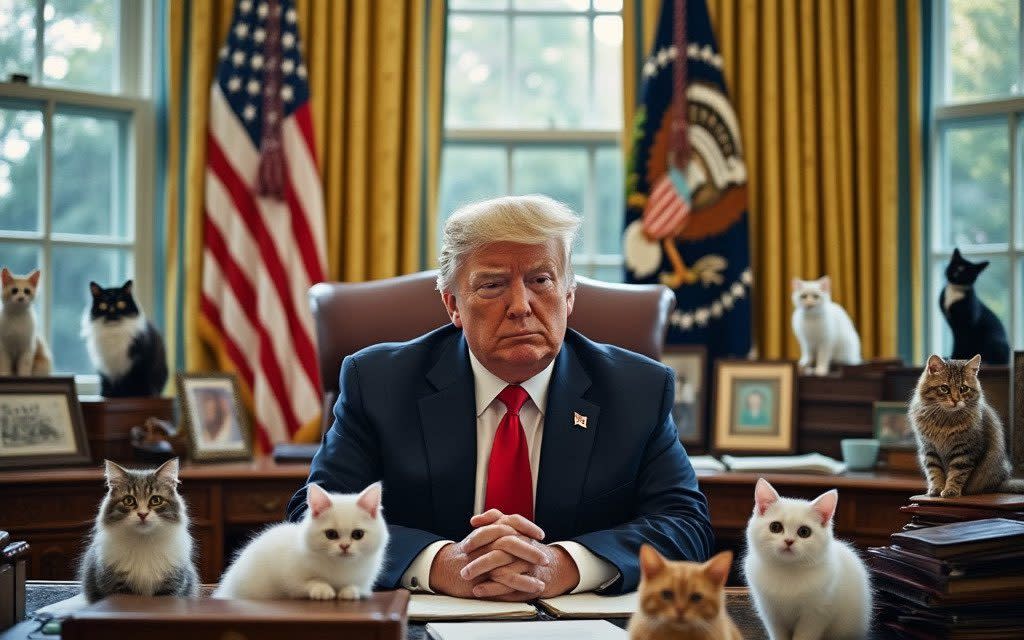 Meme of Donald Trump with cats