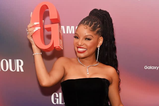 <p>Alan Chapman/Dave Benett/Getty </p> Halle Bailey on Oct. 17, 2023