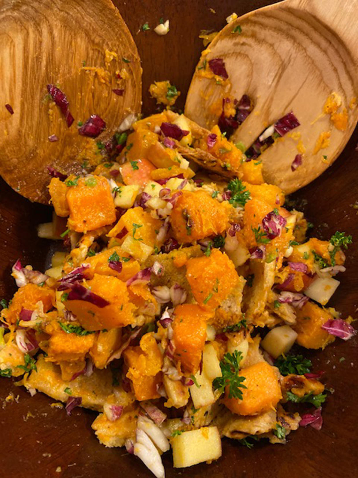 Peter's wife and two daughters joined him in the kitchen to test out the butternut squash and apple fattoush recipe. (Peter Alexander)