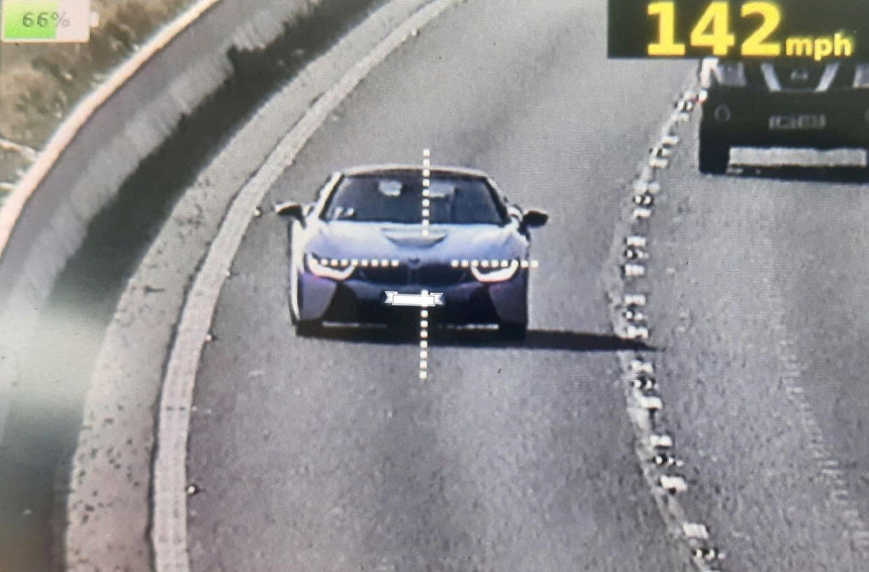 Police speed camera showing the speeding BMW at 142mph. (SWNS)