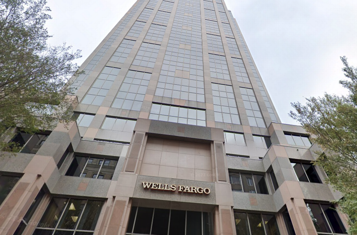 Screenshot of Wells Fargo signage at 150 Fayetteville St. in downtown Raleigh.