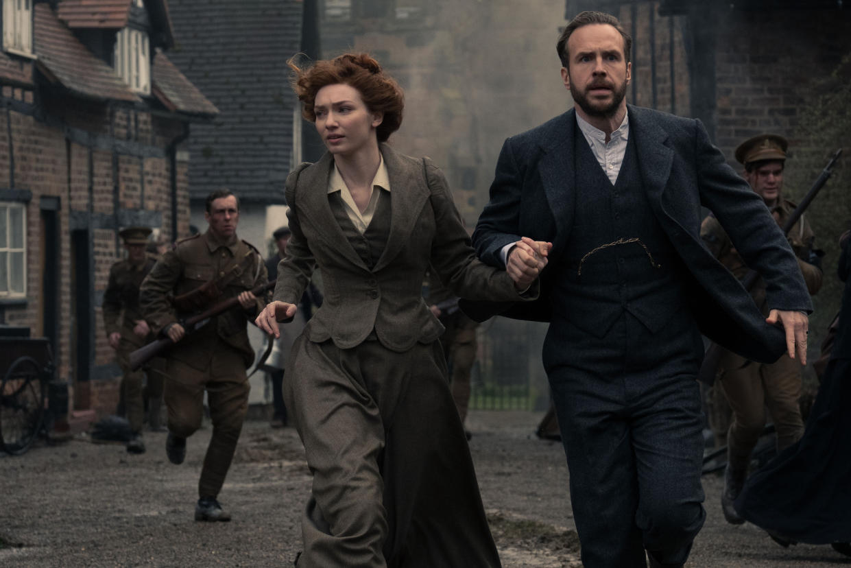 Eleanor Tomlinson as Amy and Rafe Spall as George in <i>The War of the Worlds</i>. (BBC/Mammoth Screen)