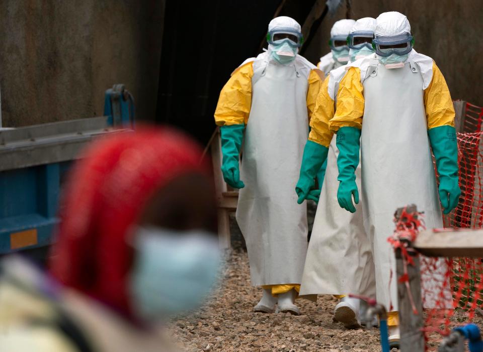 Health care workers on their way to an Ebola treatment center in Beni, Congo, on July 16, 2019.