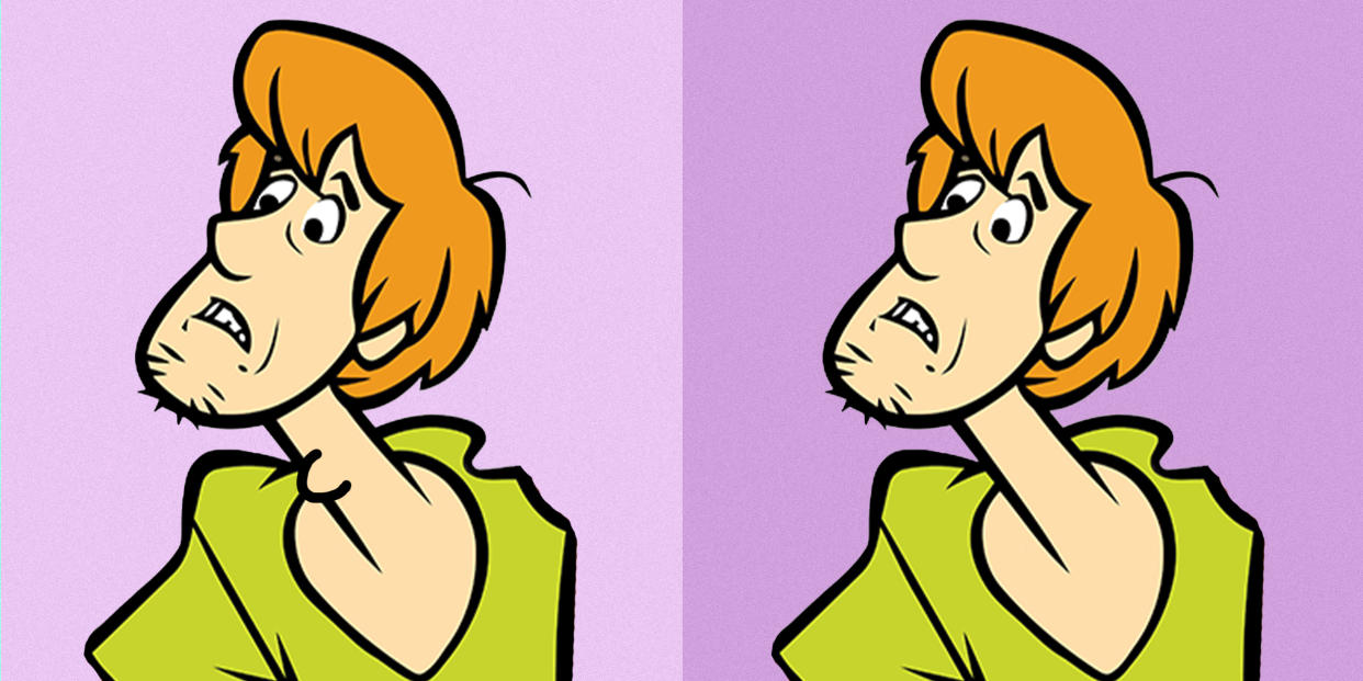 Two images of Shaggy from Scooby Doo. On the left, he has a large protruding Adam's apple. (Owen Berg / TODAY Illustration / Alamy)
