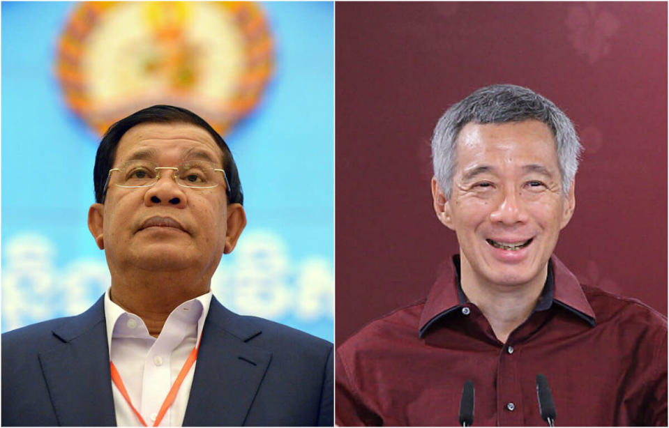 Cambodia Prime Minister Hun Sen (left) and Singapore Prime Minister Lee Hsien Loong (PHOTOS: Getty Image)