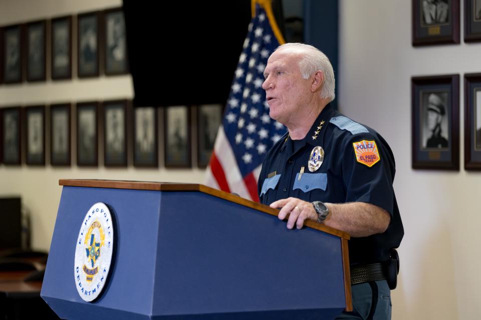 El Paso Assistant Chief Special Operations Bureau Peter Pacillas speaks at a press conference on El Paso police supervisors were arrested on charges of official oppression for allegedly sexually harassing two female officers on Thursday, August 31, 2023 at the El Paso Police HQ in Five Points.