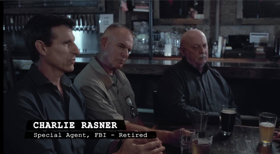 Retired FBI special agent Charlie Rasner (left), retired special agent Jim McGee (center) and retired Austin Police Department crisis negotiator Rick Shirley (right) discuss the Waco siege in an interview for the Paramount+ series 