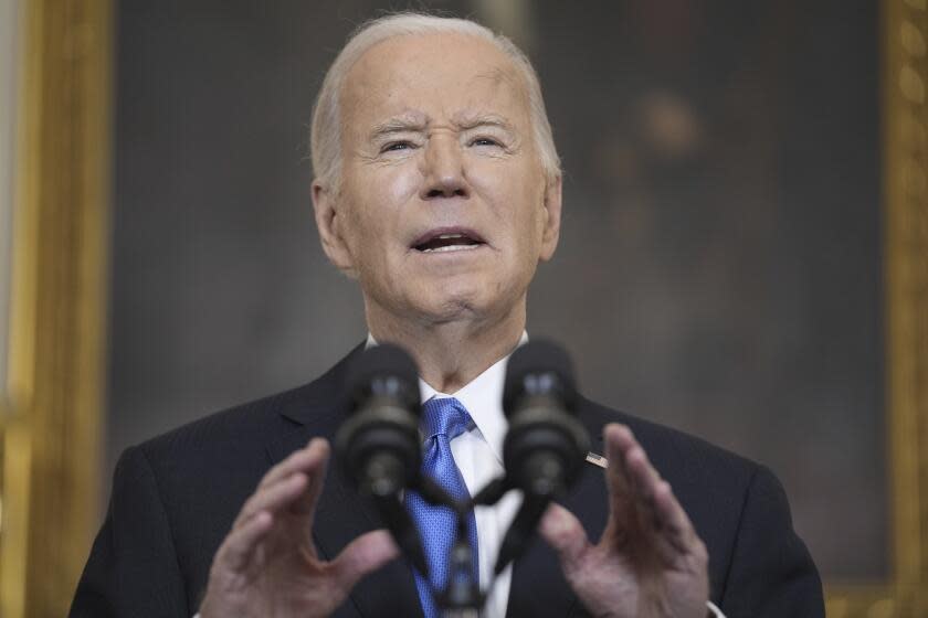 President Joe Biden delivers remarks on a $95 billion Ukraine Israel aid package being debated in Congress, in the State Dining Room of the White House, Tuesday, Feb. 13, 2024, in Washington. (AP Photo/Evan Vucci)