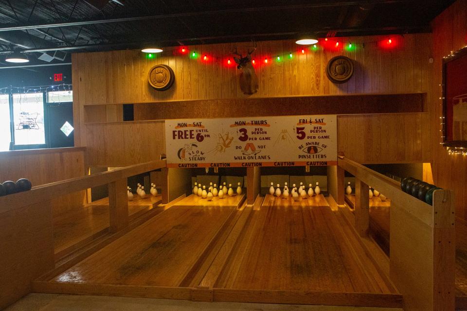 The front half of the bar has small bowling alley.