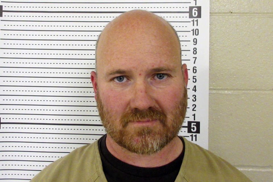 This image released by the McKenzie County, N.D., Correctional Facility shows Darrell Merrell, the last of four men charged in an alleged scheme to steal millions of dollars worth of crude oil in western North Dakota, who has been sentenced. Merrell, of Watford City, N.D., pleaded guilty on Thursday, Sept. 14, 2023, to felony charges of theft conspiracy and dealing in stolen property. A state district court judge sentenced him to serve nearly a year in jail and two years of supervised probation and to pay $200,000 restitution. Defendants Michael Garcia, Mark McGregor and Joseph Vandewalker were sentenced in past months to varying years in prison after pleading guilty to charges. (McKenzie County Correctional Facility via AP)