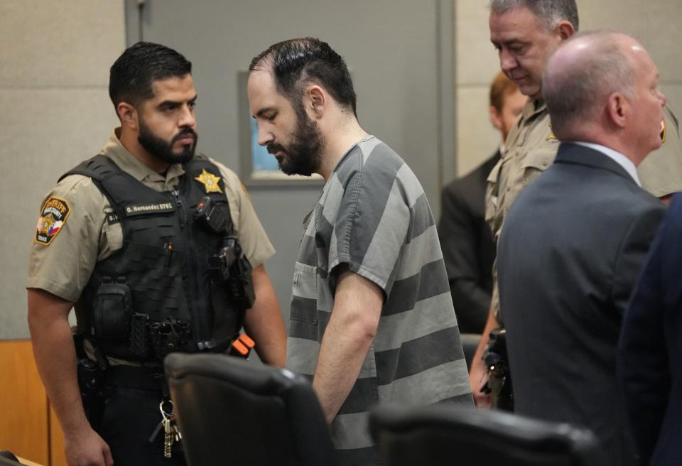 Daniel Perry returns to his chair after being sentenced May 10, 2023, for the 2020 murder of Garrett Foster. (Credit: Jay Janner/American-Statesman)