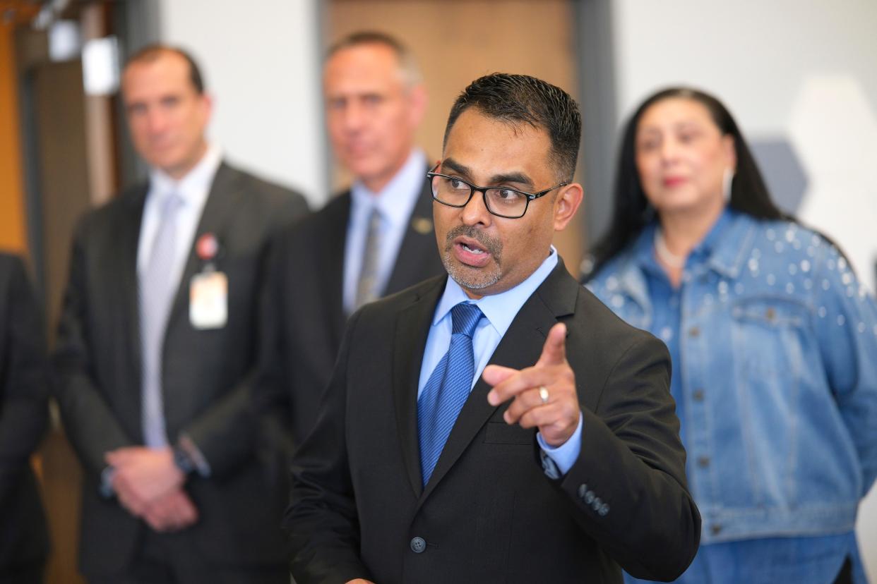 Juan Lecona speaks at a ceremony Monday before his first meeting as a member of the Oklahoma City Board of Education on April 10 at the Clara Luper Center for Educational Services.