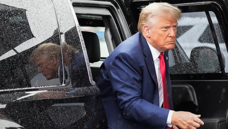 Former President Donald Trump arrives to board his plane at Ronald Reagan Washington National Airport, Aug. 3, 2023. A judge has denied Trump’s final request to delay his New York criminal trial until the Supreme Court rules on presidential immunity.