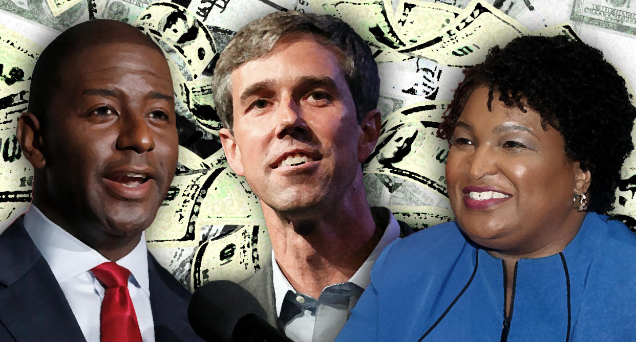 Andrew Gillum, Beto O’Rourke and Stacy Abrams. (Photo illustration: Yahoo News; photos: AP (3), Getty Images (2))