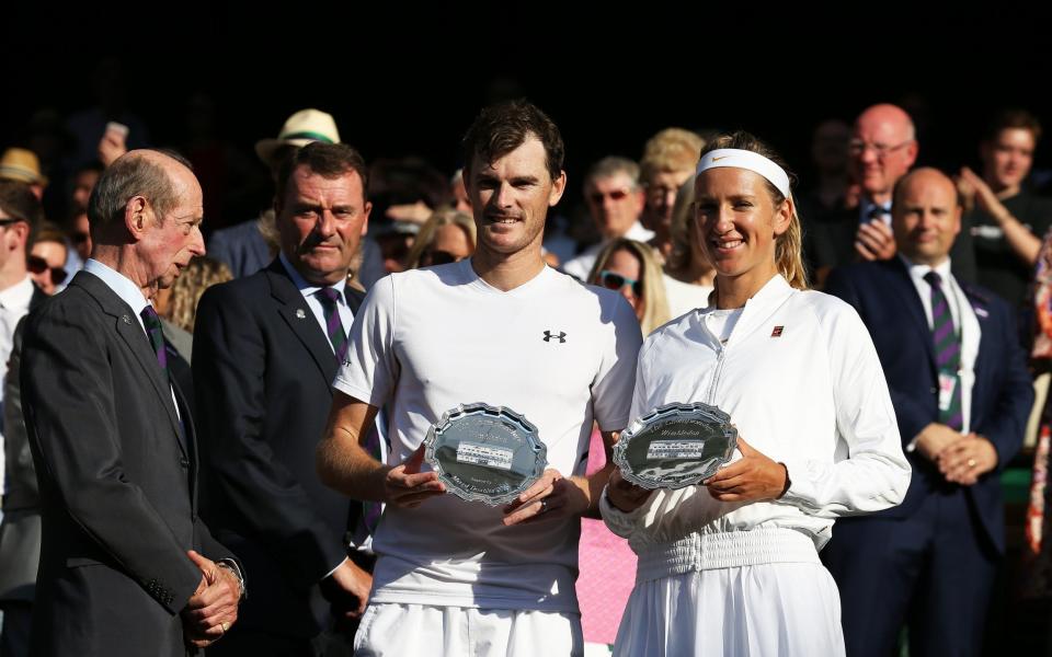 So close: Jamie Murray and Victoria Azarenka with the 2nd place plates after losing to Nicole Melichar and Alexander Peya - Action Plus