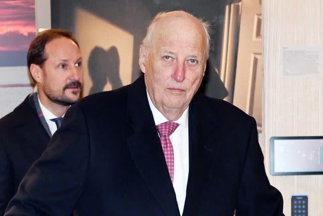 <p>Rune Hellestad - Corbis/Getty</p> King Harald and Prince Haakon in Oslo, Norway, on Jan. 23.