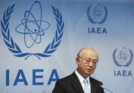 International Atomic Energy Agency (IAEA) Director General Yukiya Amano addresses a news conference after a board of governors meeting at the IAEA headquarters in Vienna, Austria, June 8, 2015. REUTERS/Leonhard Foeger