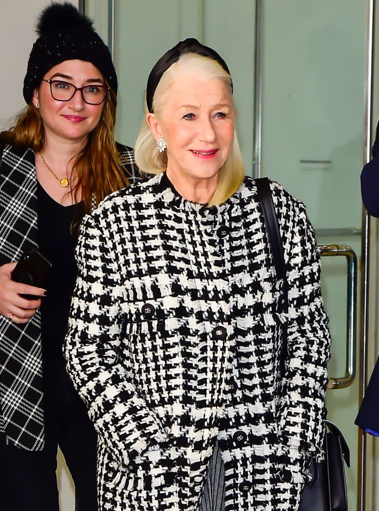 helen mirren houndstooth coat