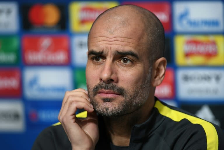 Manchester City's Spanish manager Pep Guardiola addresses the media during a press conference at the City Football Academy in Manchester, northern England, on February 20, 2017