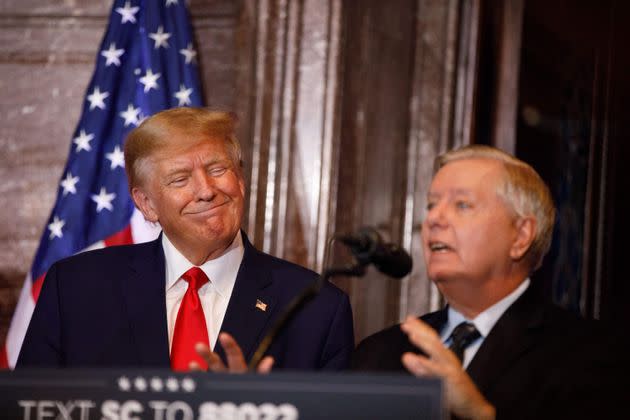 Former President Donald Trump is joined by Sen. Lindsey Graham (R-S.C.) on Jan. 28 at a presidential campaign event in Columbia, South Carolina. The Republican Party is relying on fearmongering to gain political advantage.