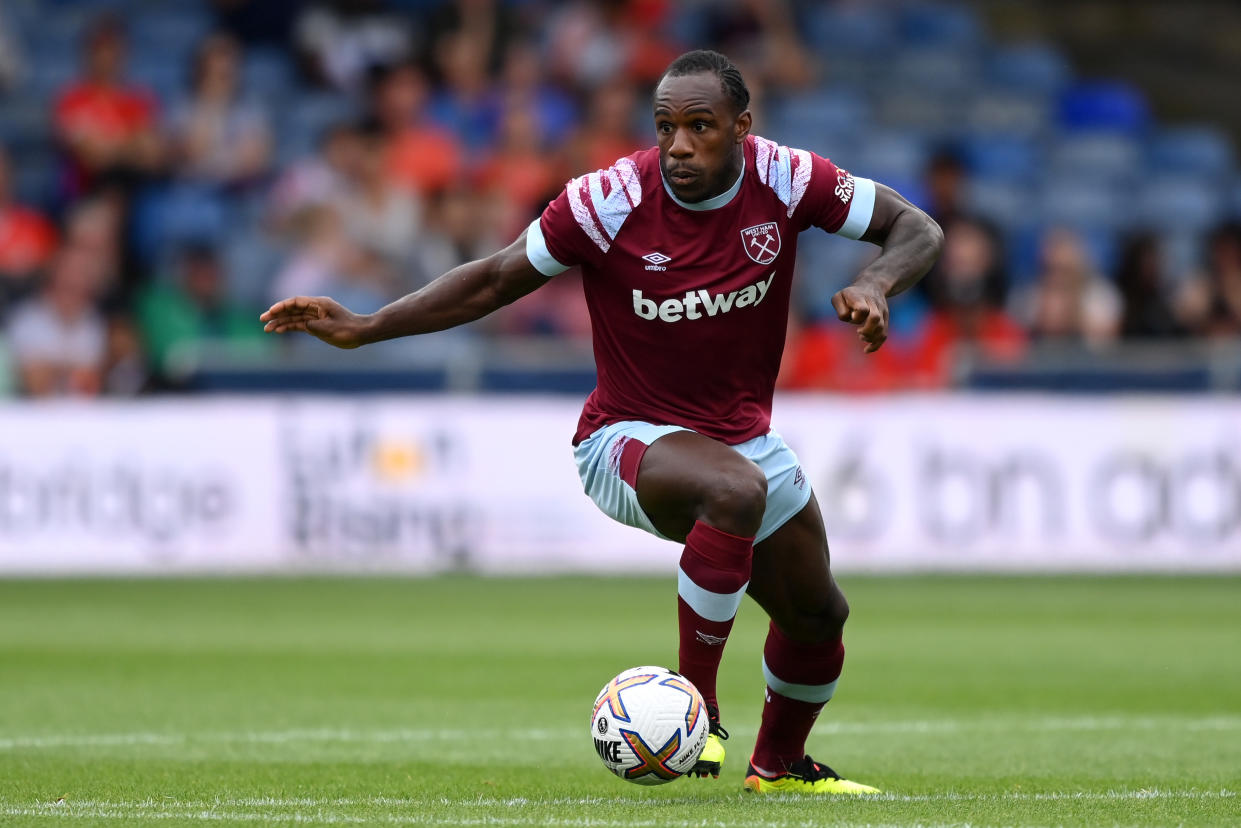 LUTON, ENGLAND - JULY 23: Michail Antonio of West Ham United during a Pre-Season Friendly at Kenilworth Road between Luton Town and West Ham United on July 23, 2022 in Luton, England. (Photo by Justin Setterfield/Getty Images)