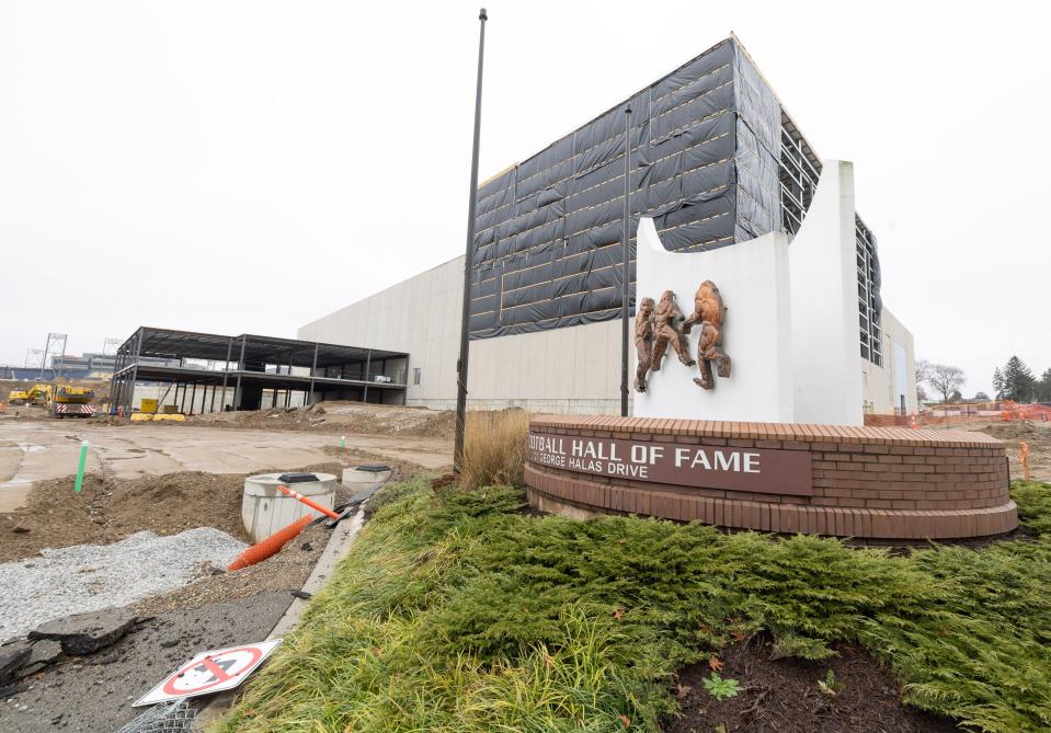 This is a view of the Hall of Fame Village water park project looking south from Fulton Road NW at the Pro Football Hall of Fame.