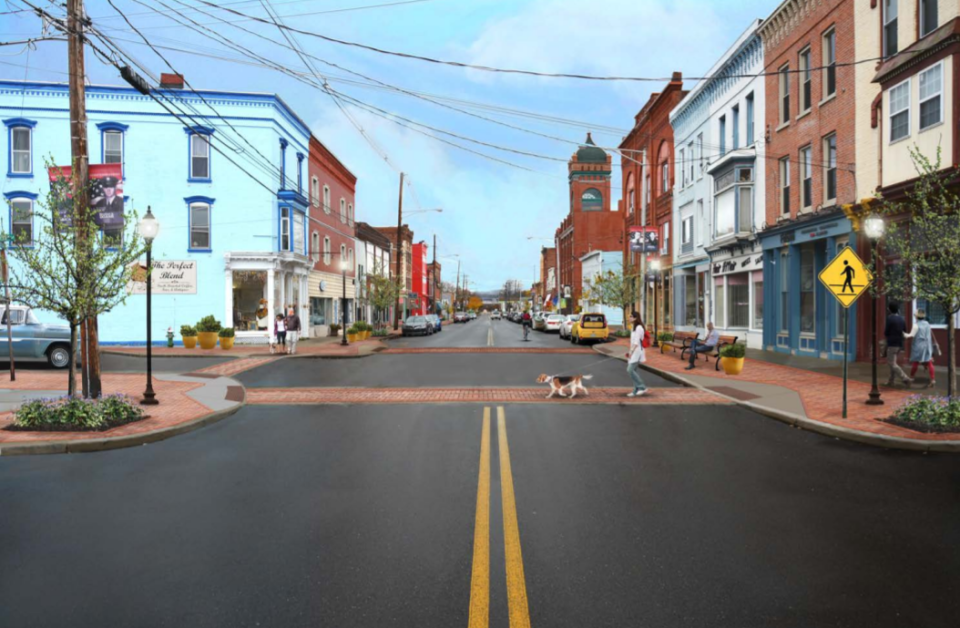 A rendering of a Waverly project to enhance walkability and comfort on Broad Street through streetscape improvements, one of nine NY Forward Projects approved for the village. NY Forward allocated $960,000 for the project.