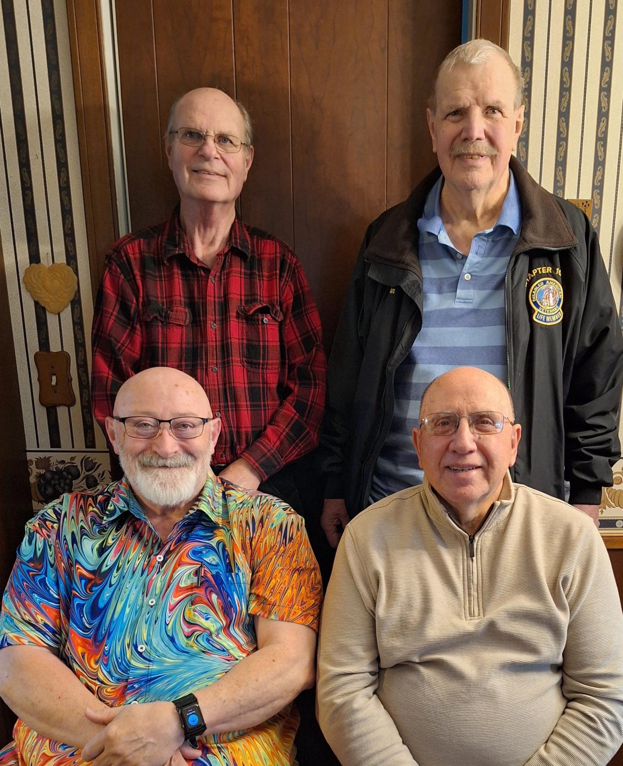 Members of Bucyrus Boy Scout Troop 40 gathered recently to reminisce about their Scouting years, including Bob Laipply, front left, Jim Phillips, Howard Naufzinger, back left, and Don Scheerer.