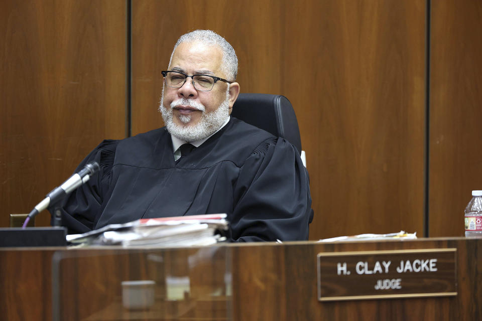 Judge H. Clay Jacke listens during the Eric Holder murder trial on Wednesday, June 15, 2022 in Los Angeles. A Los Angeles prosecutor says the killing of Nipsey Hussle was premeditated by a man charged with fatally shooting the Grammy Award-winning rapper outside his clothing store three years ago. (Frederick M. Brown/Daily Mail.com via AP, Pool)