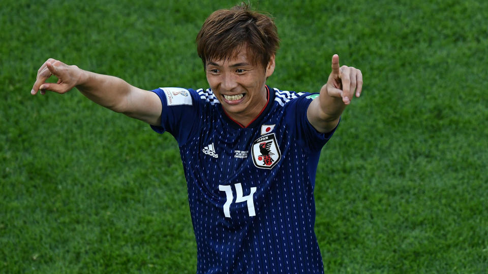 Takashi Inui celebrates.