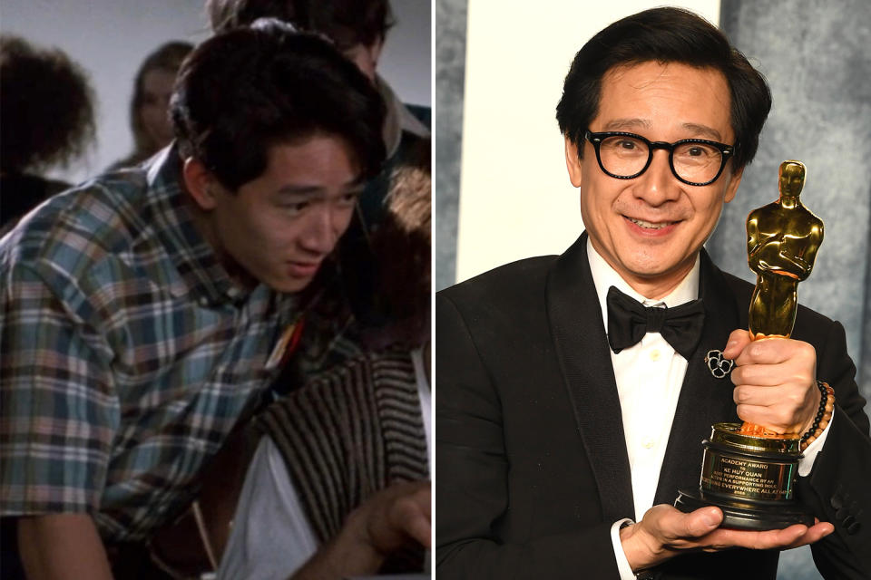 <p><strong>Then: </strong>Ke Huy Quan began his career as a child star, in '80s classics <em>Indiana Jones and the Temple of Doom </em>and <em>The Goonies. </em>His role as Kim in <em>Encino Man </em>was brief and also one of his last of this era; after 2002 <a href="https://people.com/movies/why-indiana-jones-and-goonies-kid-star-ke-huy-quan-quit-acting-for-20-years-inside-his-return/" rel="nofollow noopener" target="_blank" data-ylk="slk:he also took a break from acting.;elm:context_link;itc:0;sec:content-canvas" class="link ">he also took a break from acting.</a></p> <p><strong>Now:</strong> Quan also won big at the Oscars this year, taking home <a href="https://people.com/movies/oscars-2023-ke-huy-quan-wins-best-supporting-actor/" rel="nofollow noopener" target="_blank" data-ylk="slk:Best Supporting Actor;elm:context_link;itc:0;sec:content-canvas" class="link ">Best Supporting Actor</a> for <em>Everything Everywhere All at Once. </em>He joined the cast of 2023's <em>American Born Chinese, </em>with <a href="https://people.com/movies/oscar-winner-ke-huy-quan-says-hes-worried-that-his-comeback-success-is-only-a-one-time-thing/" rel="nofollow noopener" target="_blank" data-ylk="slk:more roles hopefully to come.;elm:context_link;itc:0;sec:content-canvas" class="link ">more roles hopefully to come. </a>He has been married to wife Echo for more than 20 years.</p>