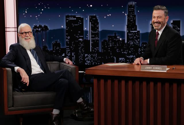 <p>Randy Holmes/ABC/Getty</p> David Letterman on 'Jimmy Kimmel Live!' on March 15, 2023