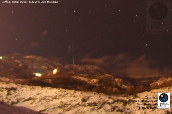 Astrophotographer Stojan Stojanovski sent in this photo of a Geminid meteor taken Dec. 13, 2012, in Ohrid, Macedonia.