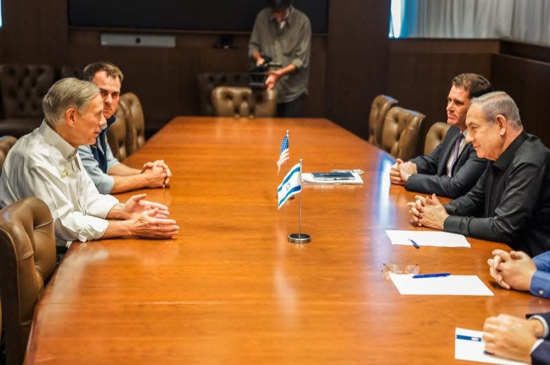 Gov. Greg Abbott meets with Israeli Prime Minister Benjamin Netanyahu during a visit this week to Israel with Oklahoma Gov. Kevin Stitt.