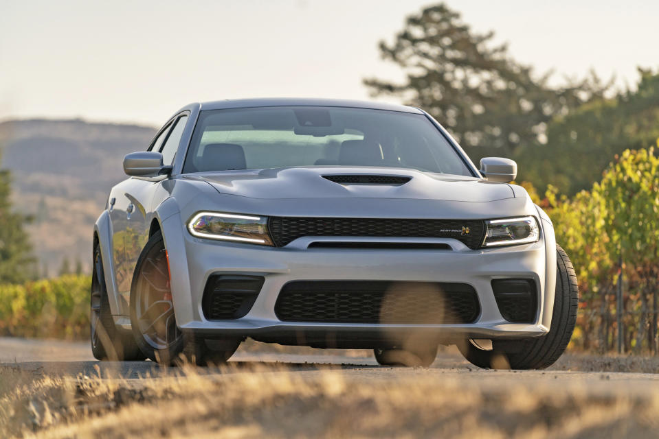 This photo provided by Stellantis shows the 2023 Dodge Charger, a large sedan that will be discontinued for 2024. (Courtesy of Stellantis via AP)