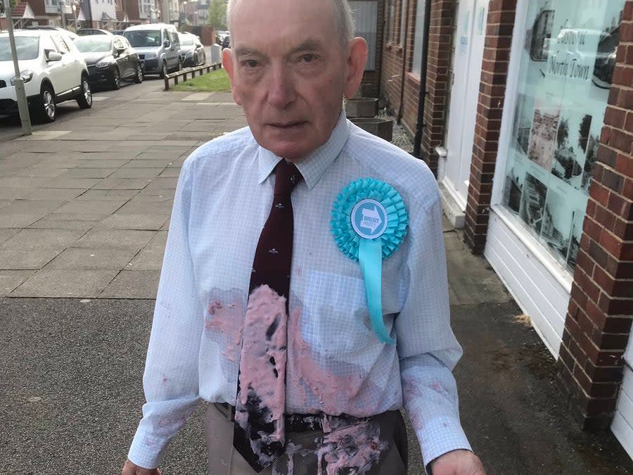 The Brexit Party has hit out at “bad faith” conspiracy claims that images of an elderly campaigner covered in milkshake were faked.Images spread on social media during the European parliament elections of an elderly Brexit Party activist covered in a pink substance.Former soldier Don MacNaughton, 81, told The Sun he was “curled up laughing” after a “childish” man in his early 20s attacked him with a milkshake on Thursday – in an echo of similar assaults on Nigel Farage, Carl Benjamin and Tommy Robinson.Mr Farage called the incident, which happened outside a polling station in Aldershot, Hampshire, ”disgusting”.Some social media users claimed the assault had been faked.Former New Labour spin doctor Alastair Campbell said images of Mr MacNaughton had been posted “without any evidence of the actual act”.He added: “Therefore no idea who, what, where, when whether, nothing re the circs. In my experience, chuckers and egg-splatterers film themselves because they are self-indulgent plonkers.”Another Twitter user said he believed the pink substance was actually yoghurt.But on Friday a Brexit Party spokesman said in a statement to The Independent: “Claims like these seem to come from Alastair Campbell, a man whose career and actions make him doubt everybody else’s sincerity.“It must be miserable for those who assume that everybody, including an 81-year-old former Para, is acting in bad faith."