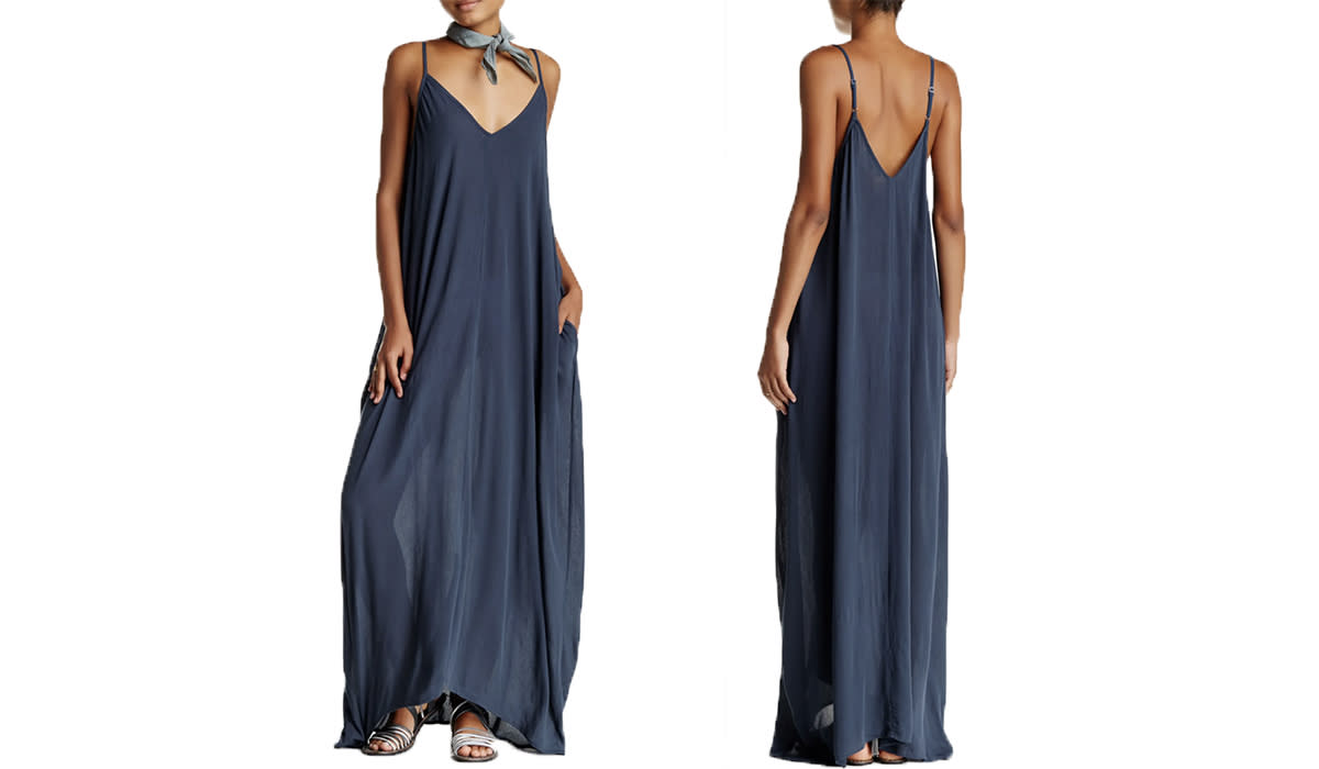 Front and back of V-neck maxi dress