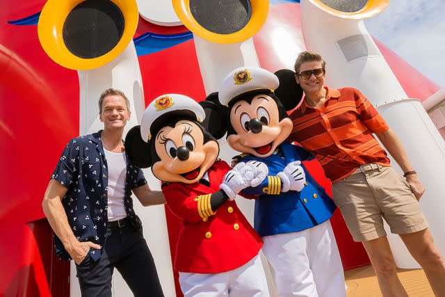 <p>Abigail Nilsson/Disney</p> Neil Patrick Harris and David Burtka with Captain Minnie and Captain Mickey