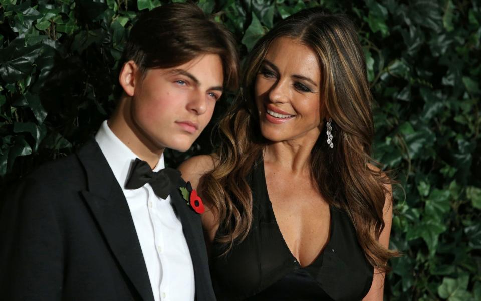 Elizabeth Hurley with Damian in 2016 - DANIEL LEAL-OLIVAS/AFP