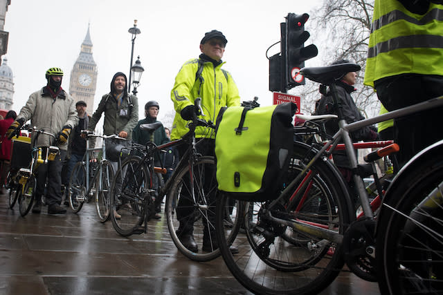 Cyclists protest through central London campaigning for safer roads in the capital.