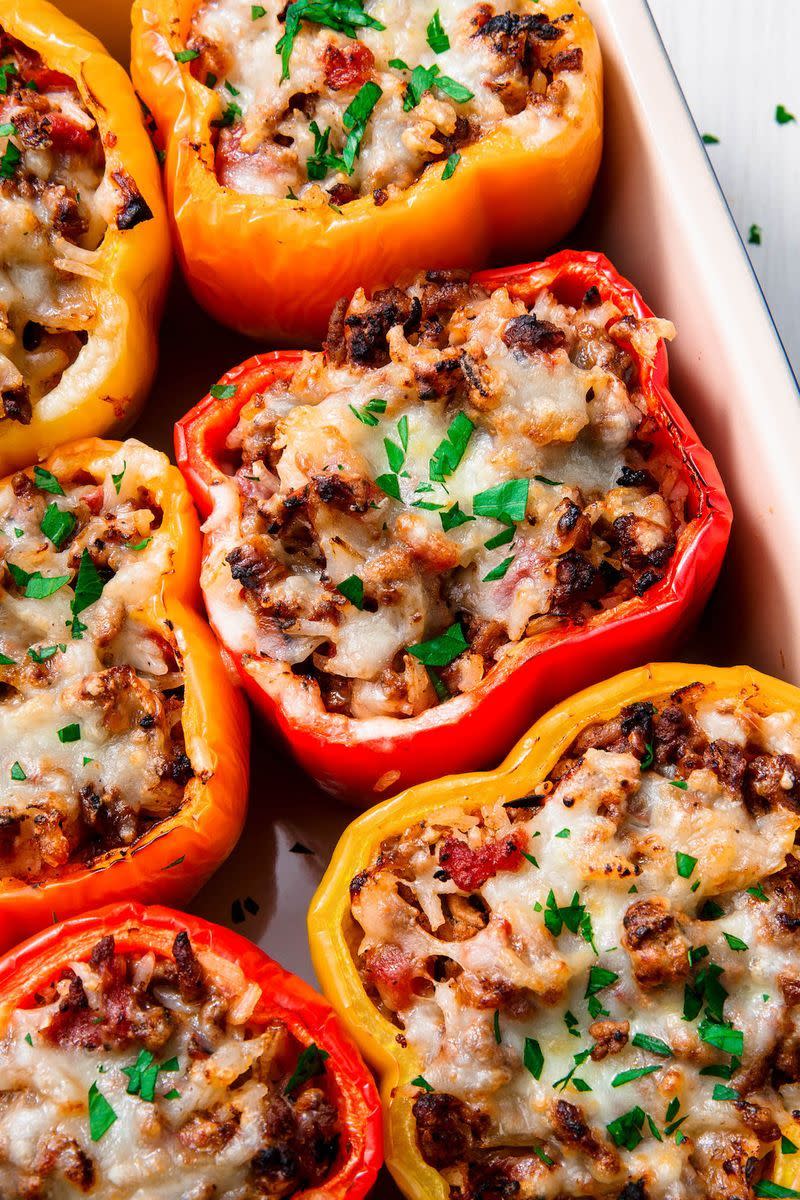 <p>We've loved stuffed peppers since we first laid eyes on them.</p><p>Get the <a href="https://www.delish.com/uk/cooking/recipes/a31234335/classic-stuffed-peppers-recipe/" rel="nofollow noopener" target="_blank" data-ylk="slk:Stuffed Peppers;elm:context_link;itc:0;sec:content-canvas" class="link ">Stuffed Peppers</a> recipe.</p>