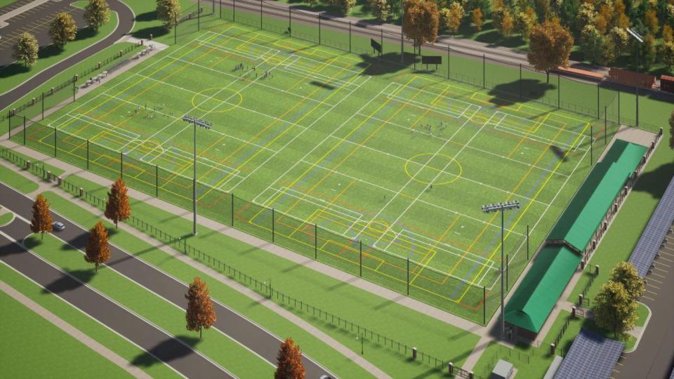 A rendering shows the future turf fields to be installed along Michigan State University's Service Road complex.