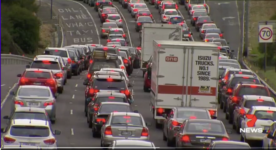 The increase in congestion means also means Melburnians are often driving below the posted speed limit. Source: 7 News