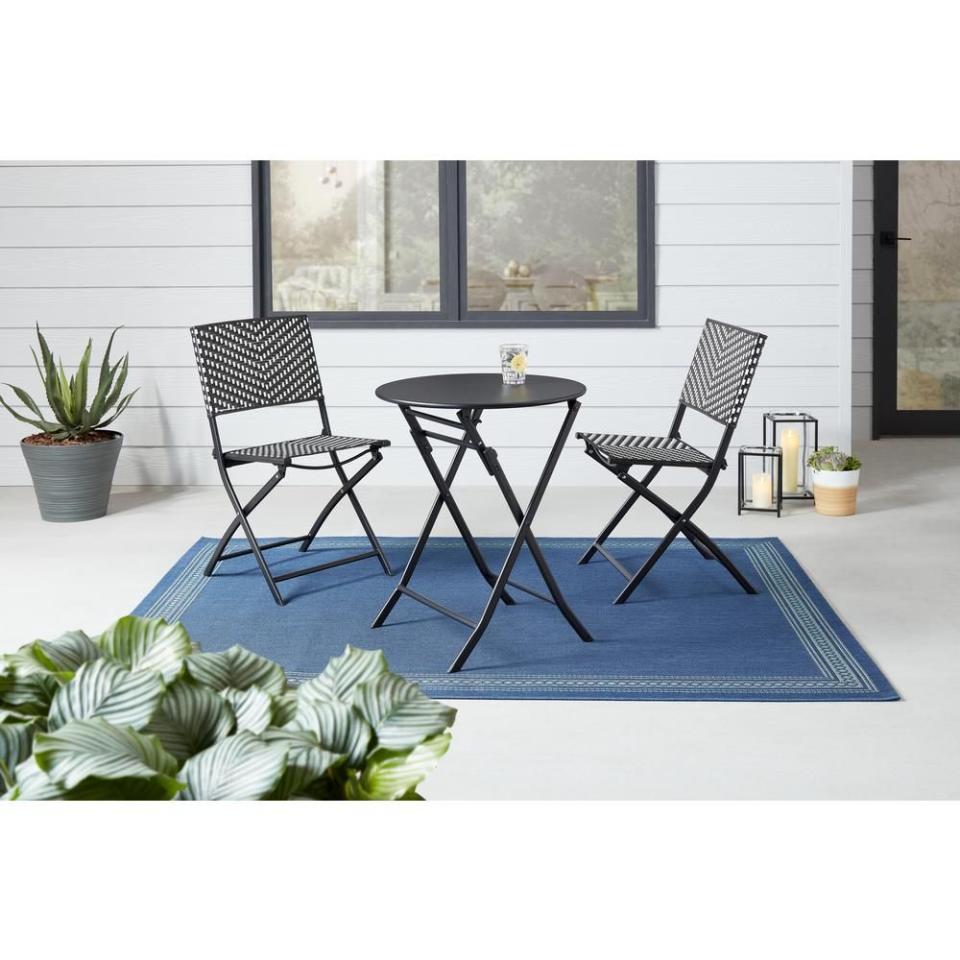 Black and White 3-Piece Steel Wicker Outdoor Bistro Folding Set