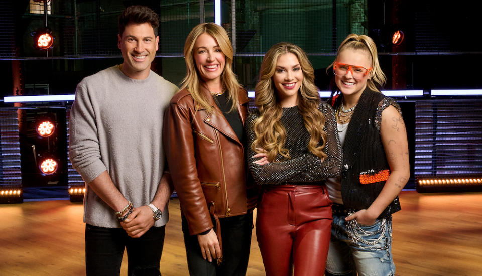 SO YOU THINK YOU CAN DANCE: Panelists Maksim Chmerkovskiy, host Cat Deeley, Allison Holker, and Jojo Siwa. SO YOU THINK YOU CAN DANCE Season 18 premieres Monday, March 4th. © 2023 Fox Media LLC. CR: Tom Girscom/FOX.